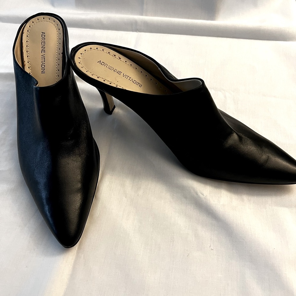 Size 10 leather slip on high heels. Adrienne Vittadini. Like new. Worn once.